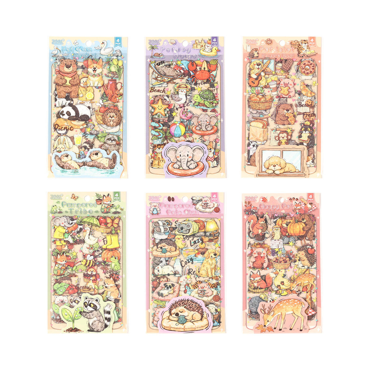 4 Sheets Cute Pet City Series Cartoon Stickers for Journaling
