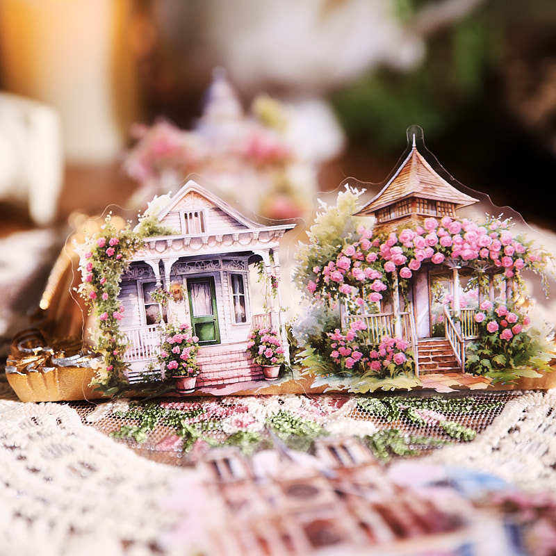 30 Pcs Glass Dream Series Retro House-Themed Scenery Stickers