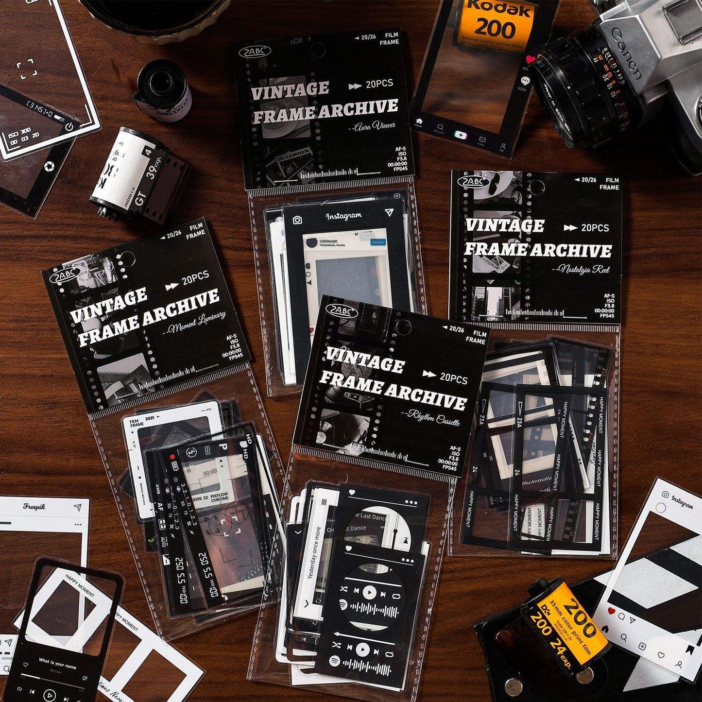 20 Pcs Grid Collection Vintage Frame Series Journaling Stickers