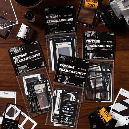 20 Pcs Grid Collection Vintage Frame Series Journaling Stickers