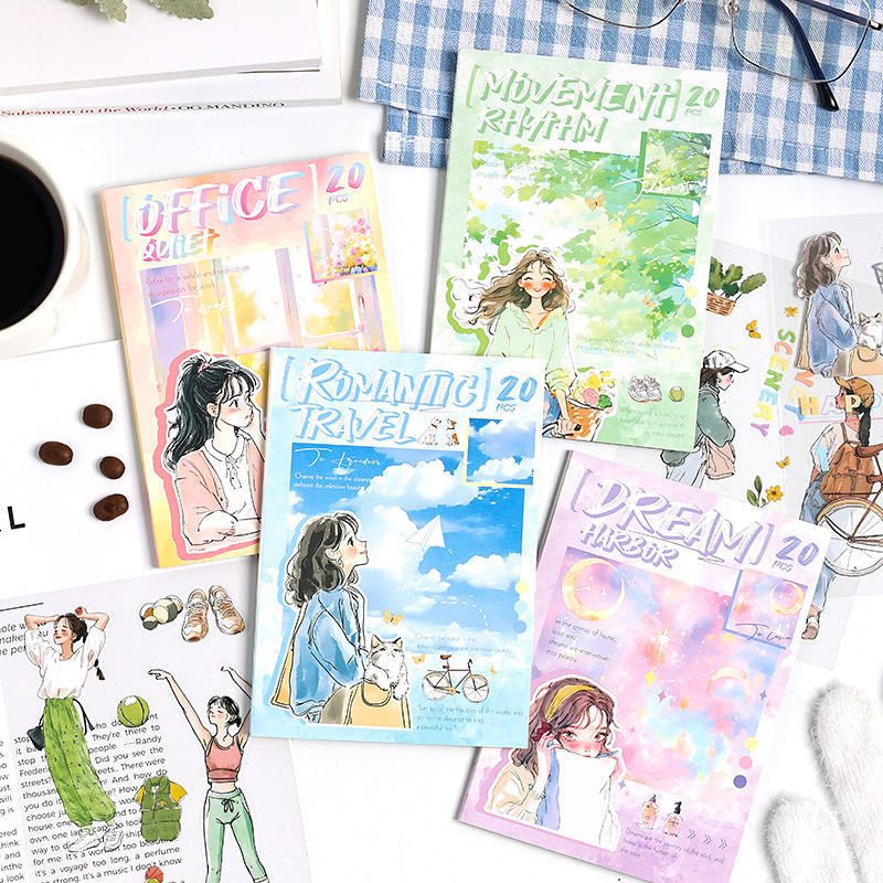 20 Sheets Chasing Ordinary Characters PET Handbook Sticker Book
