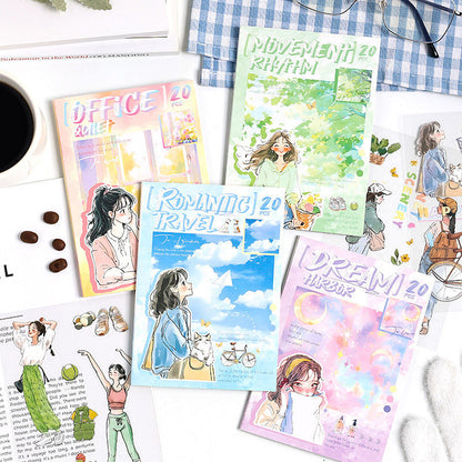 20 Sheets Chasing Ordinary Characters PET Handbook Sticker Book