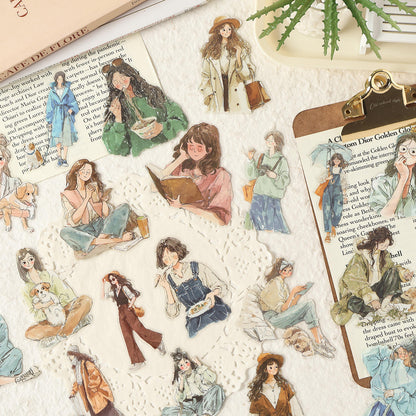 20 Pcs Comfort Living Series Cute Girl Journaling Stickers