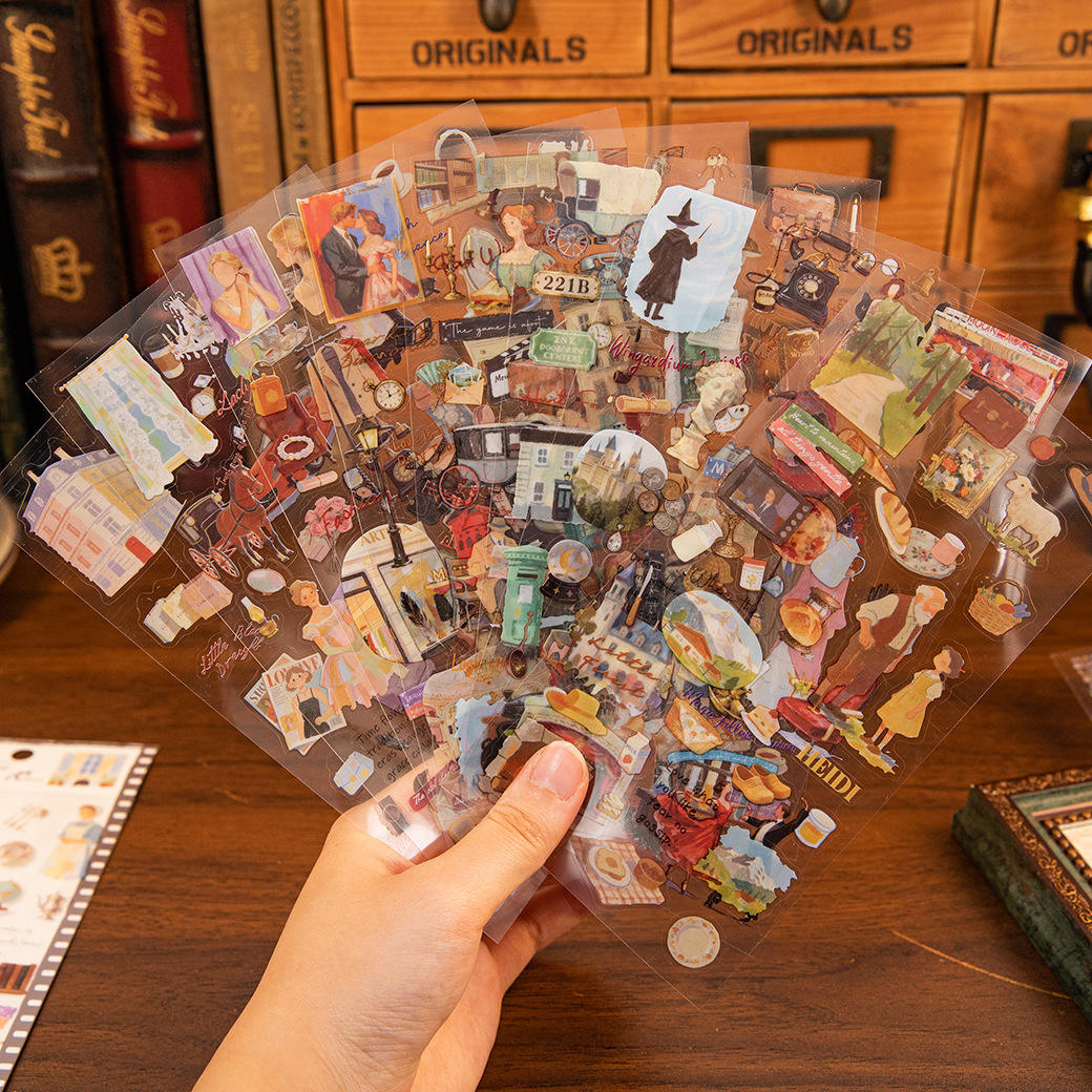 2 Sheets Light and Shadow Scenery Vintage American Style Stickers