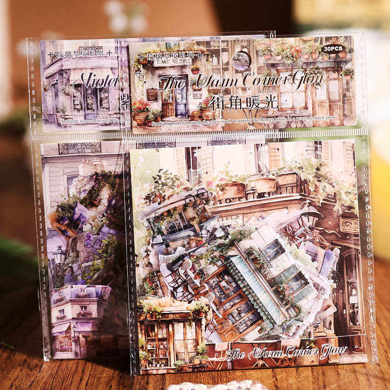 30 Pcs Glass Dream Series Retro House-Themed Scenery Stickers