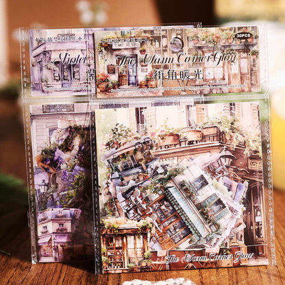 30 Pcs Glass Dream Series Retro House-Themed Scenery Stickers