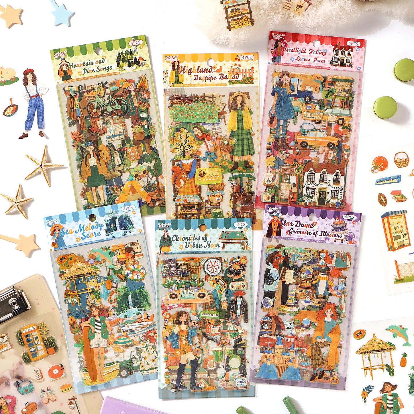 4 sheets Floating World Kaleidoscope Series stickers