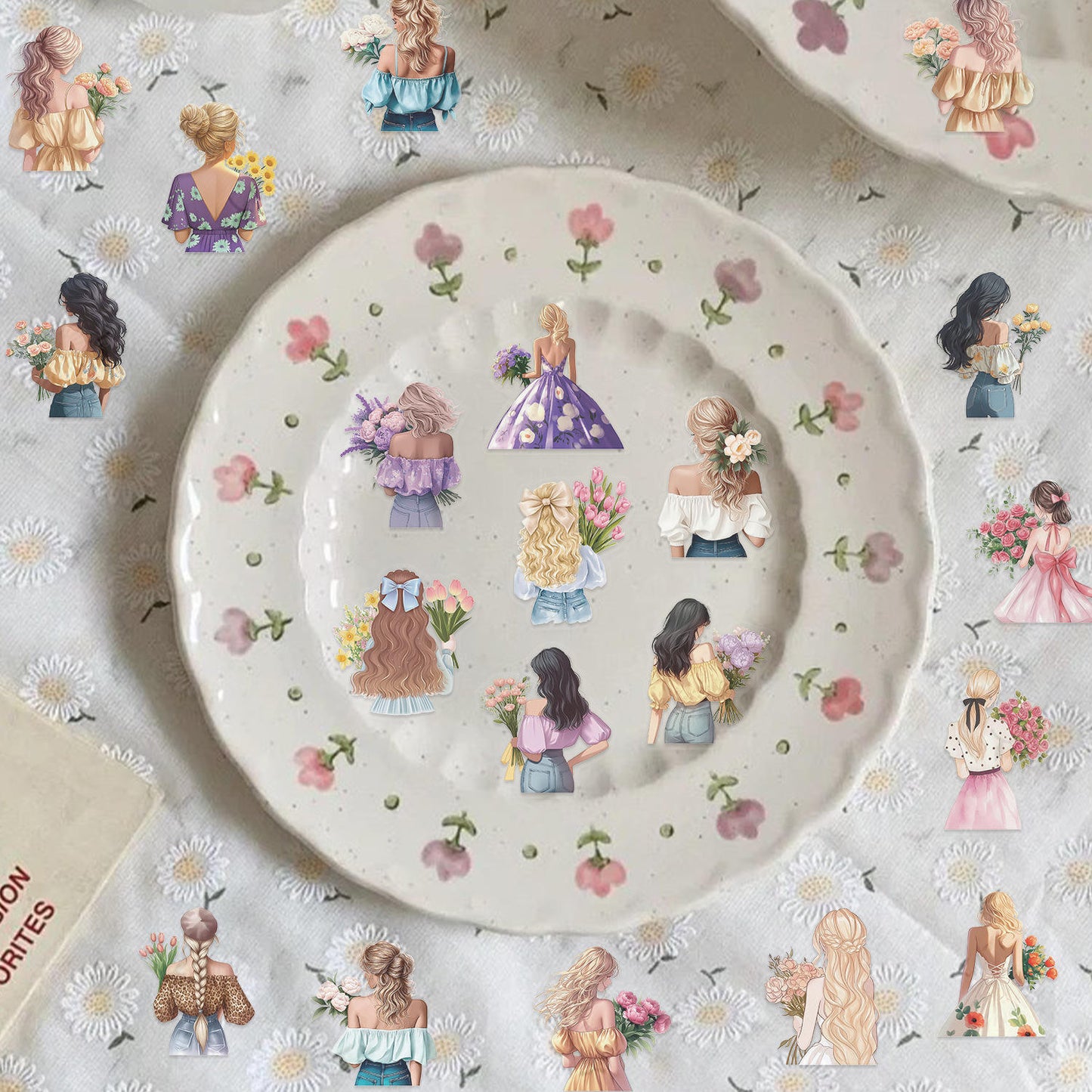 50 Pcs Colorful Floral Girl Sticker Pack for Bullet Journals