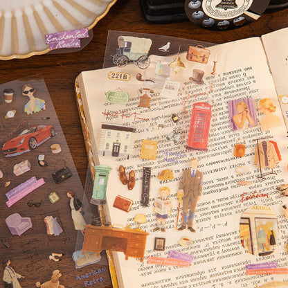 2 Sheets Light and Shadow Scenery Vintage American Style Stickers