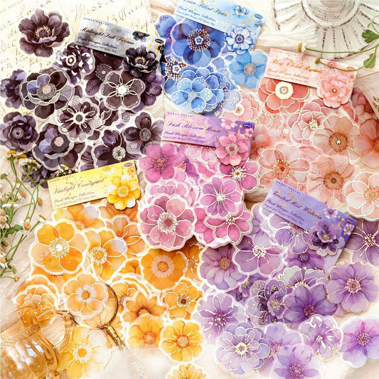 40 Pcs Blooming Whispers Series Hot-stamped watercolor floral journaling Stickers