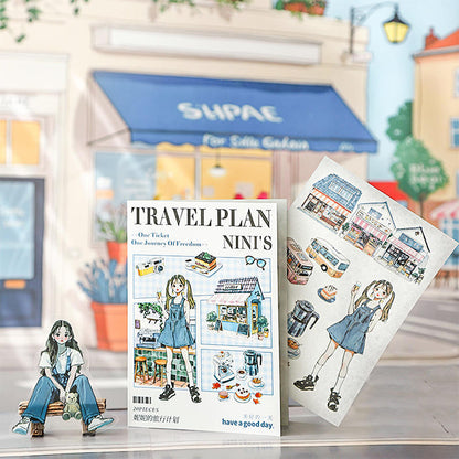 20 Sheets Nini's Travel Plans Series Scenery Dual-Material Sticker Book