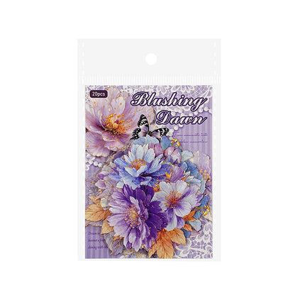 20 Pcs Multi Size Golden Flower Language Series Floral Stickers