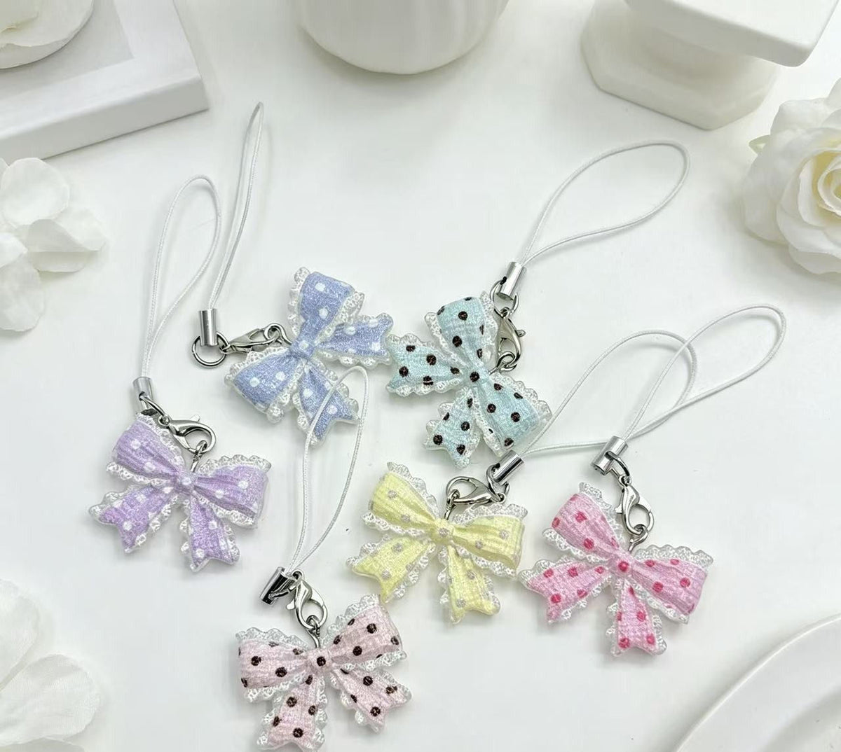 1 pc Transparent Polka-Dot Bow Tie Keychain Cute Charm