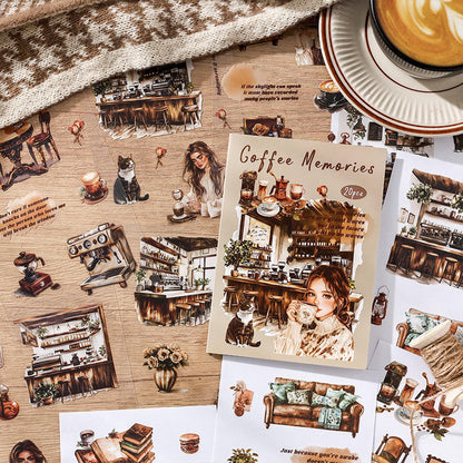 20 Pcs Small Fortune Series Vintage Character Flower Coffee Landscape Sticker Book