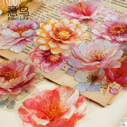 20 Pcs Multi Size Golden Flower Language Series Floral Stickers
