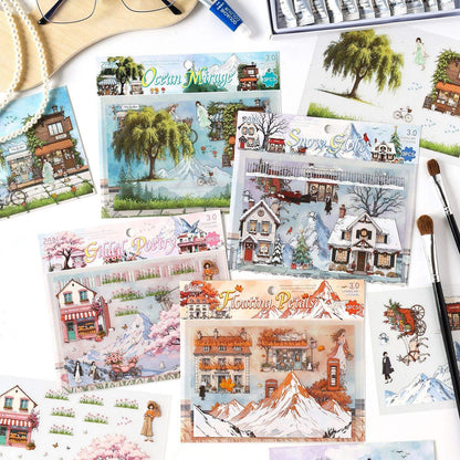 3pcs/pack Patrol Season Illustrated Scenic Stickers