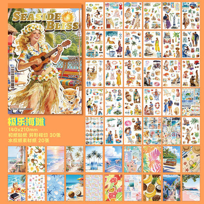 50 sheets Beach-themed Scenery DIY Journaling Decorative Sticker Book