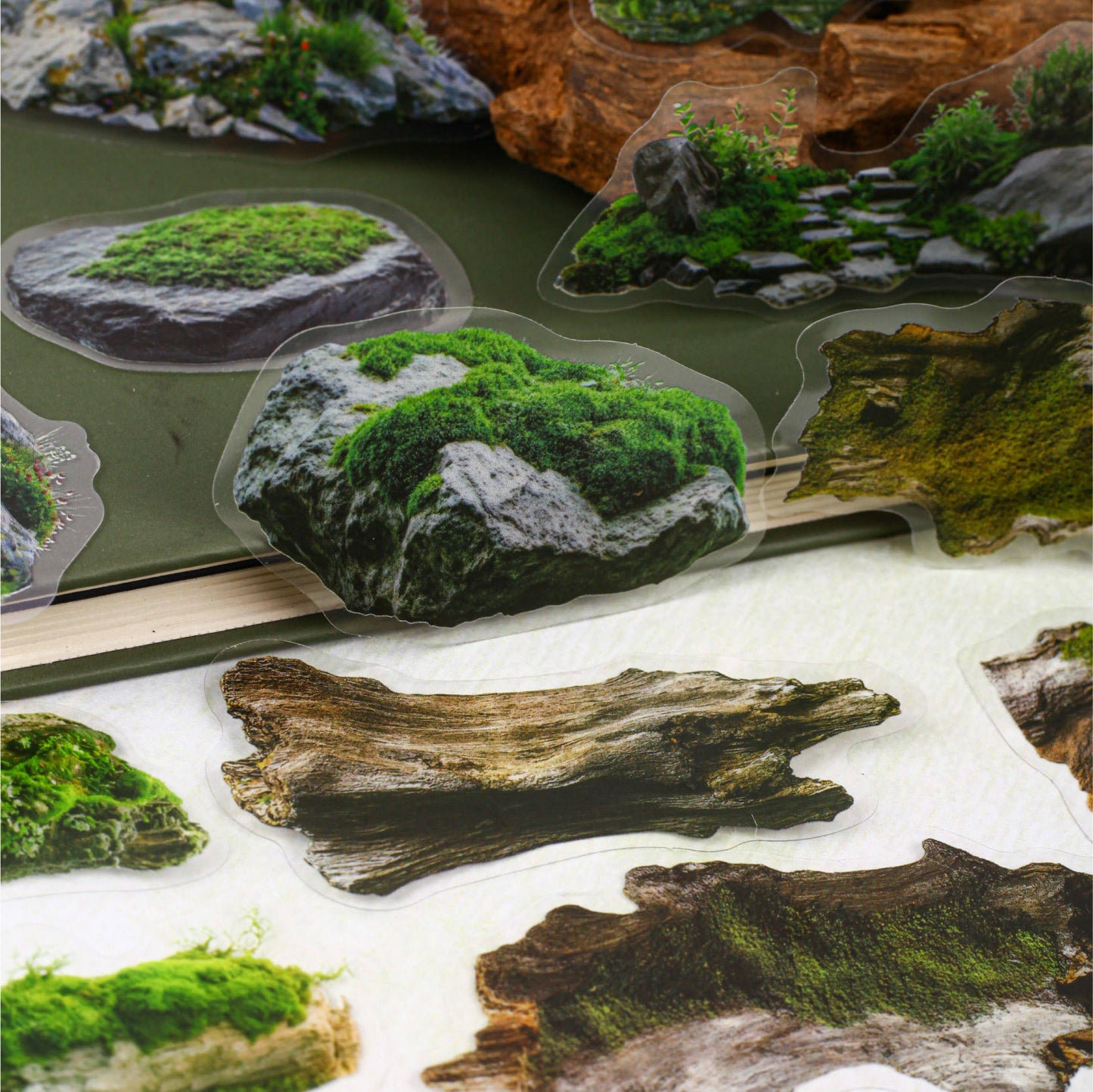 20 Pcs Moss Series Wood Themed Decoration Stickers