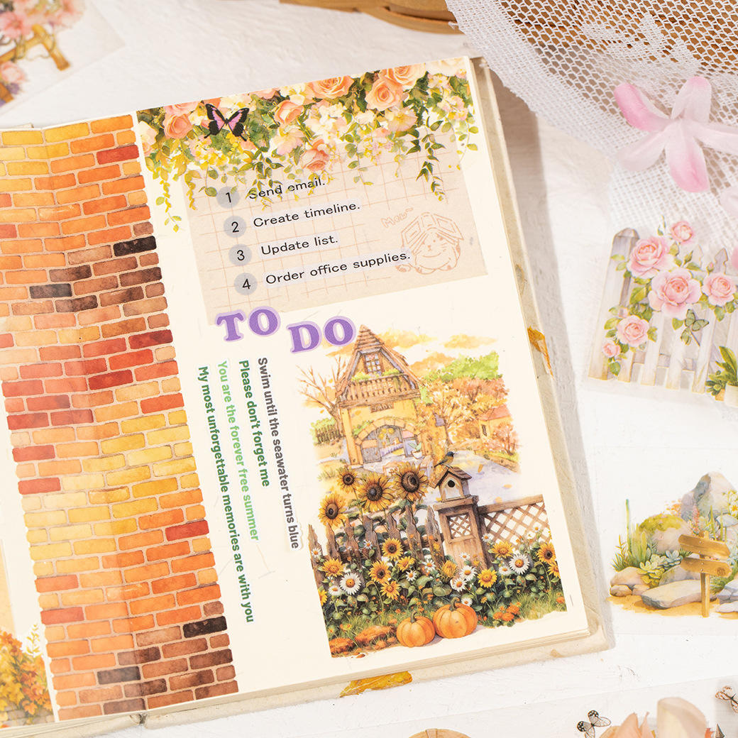 28 sheets Paper Flower and Vine Series Scene Setting Sticker Book