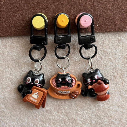 1 Pc Cute Black Cat Coffee Keychain Cute Charms