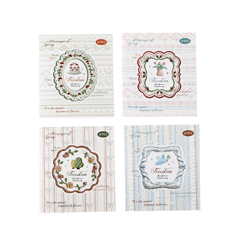 10 Pcs Milky White Border Vintage-inspired Lace patterned Stickers