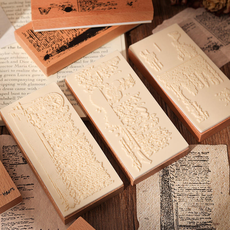 1 Pc Age Poetry Collection Beech Wooden Vintage English Stamp