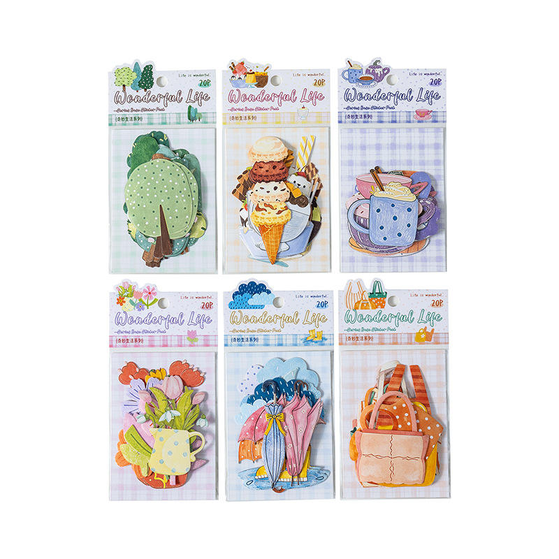 20 Pcs Wonderful Life Series Hand-drawn Style Stickers