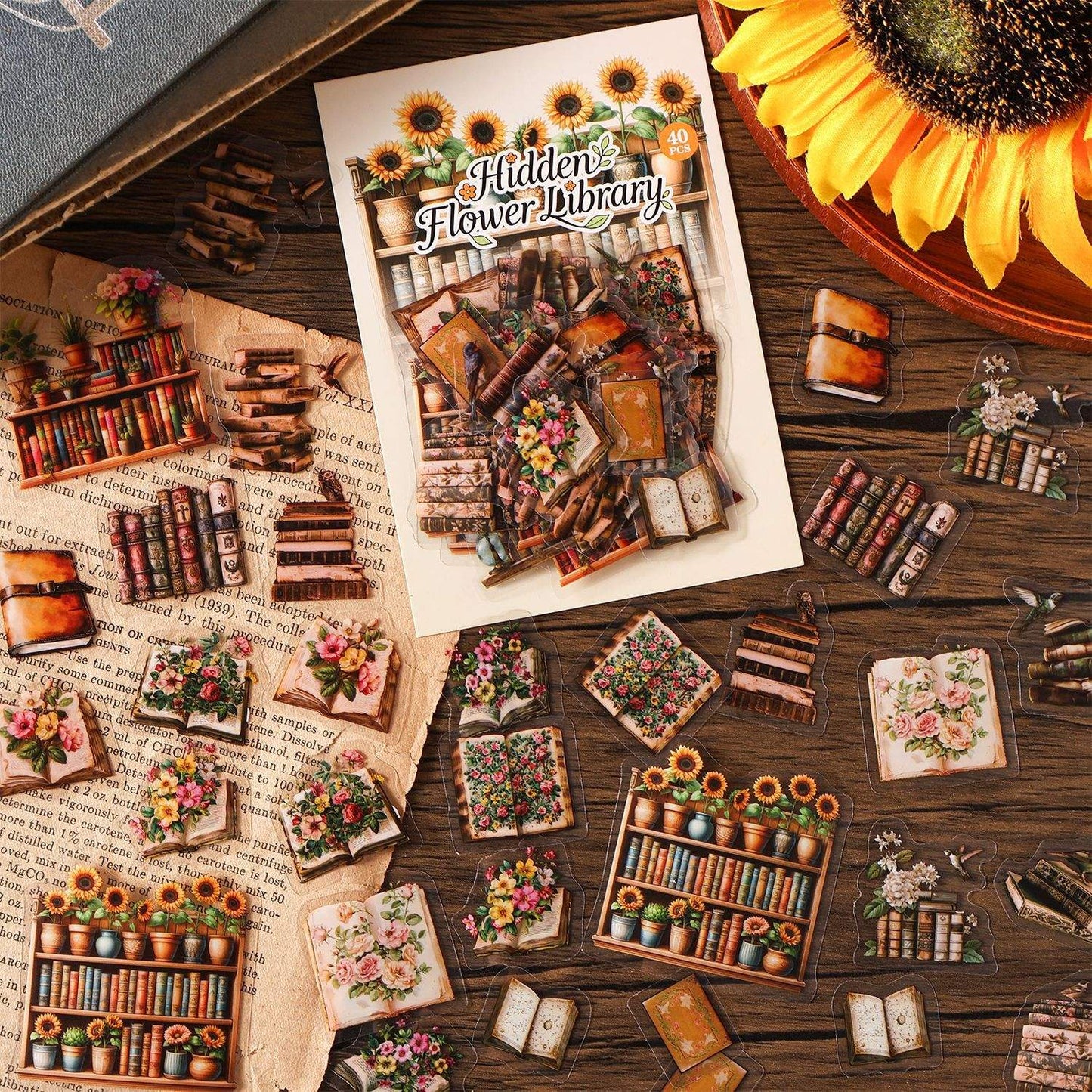 40 Pcs Flower Pavilion Book Collection Vintage Floral Book Themed Stickers