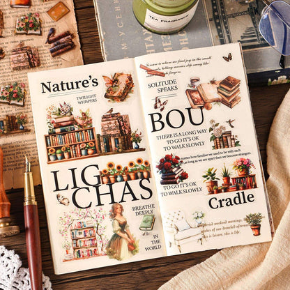 40 Pcs Flower Pavilion Book Collection Vintage Floral Book Themed Stickers