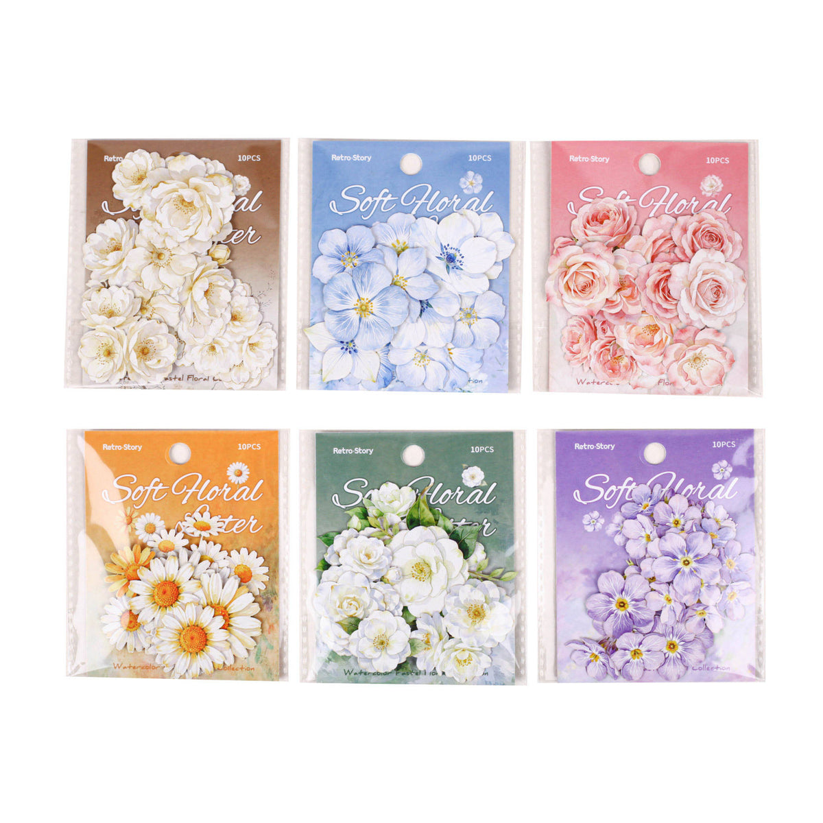 10 Pcs Light Floral Stationery Series Floral-themed Scrapbooking Stickers
