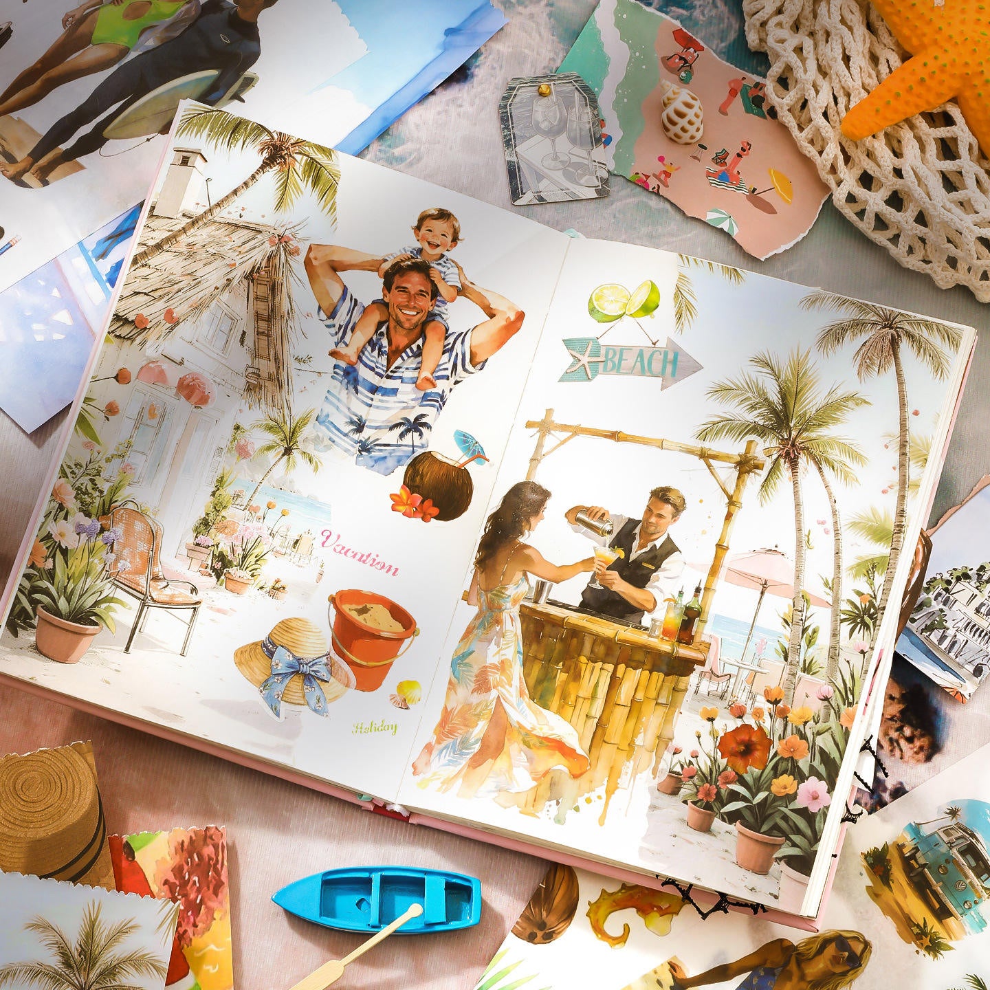 50 sheets Beach-themed Scenery DIY Journaling Decorative Sticker Book