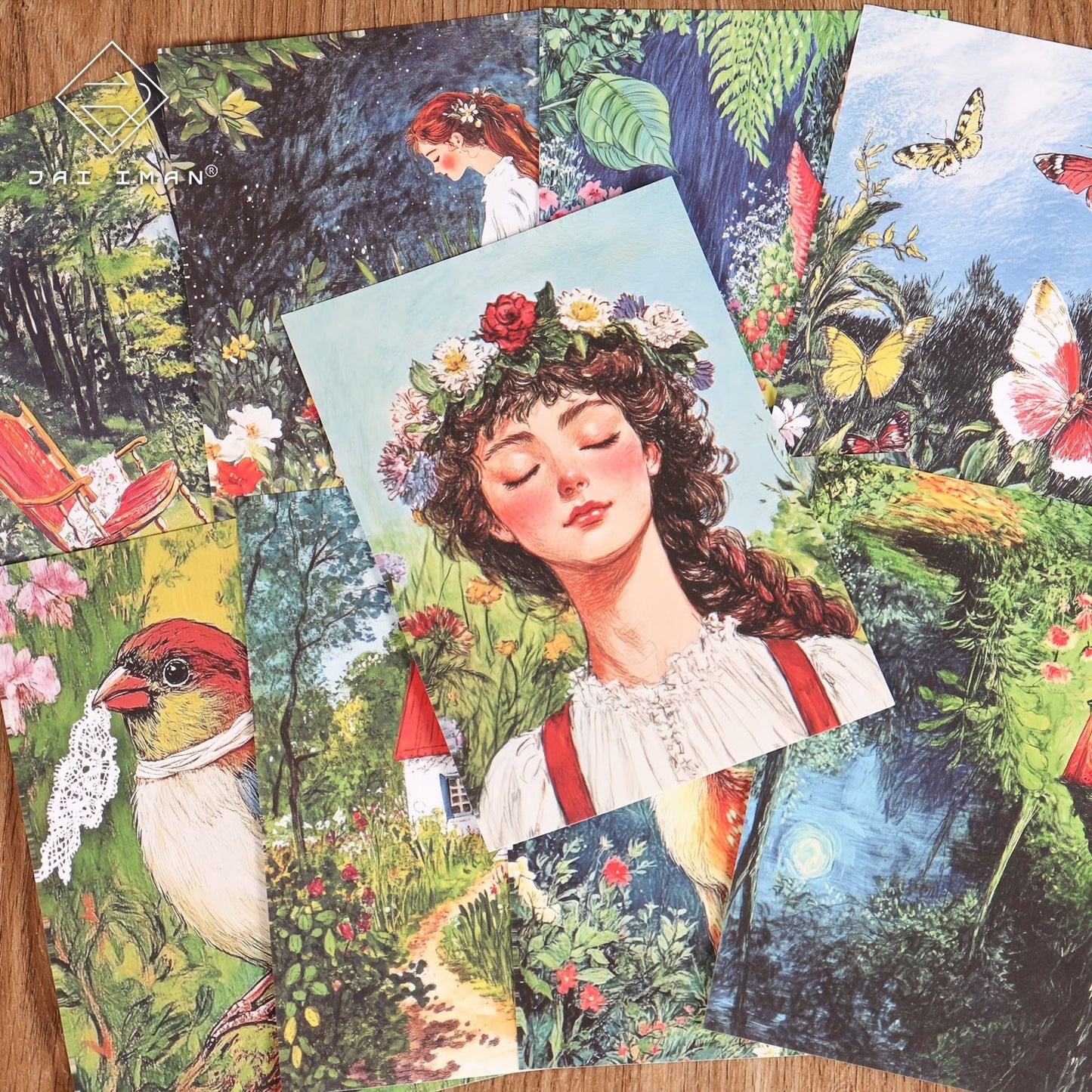 16 sheets Vintage Oil Painting Style Woodland Girls Forest Fairytale Scrapbook Paper