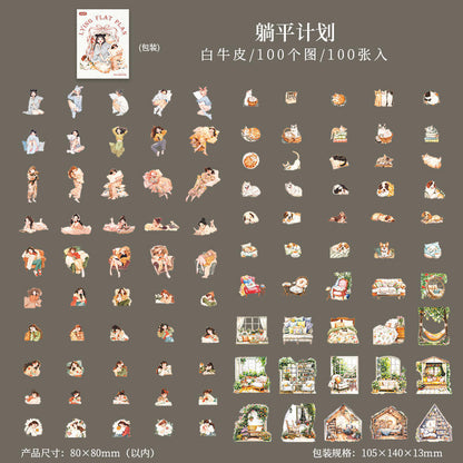 100 Pcs Lie Flat Plan Series Character Scenery Sticker Box