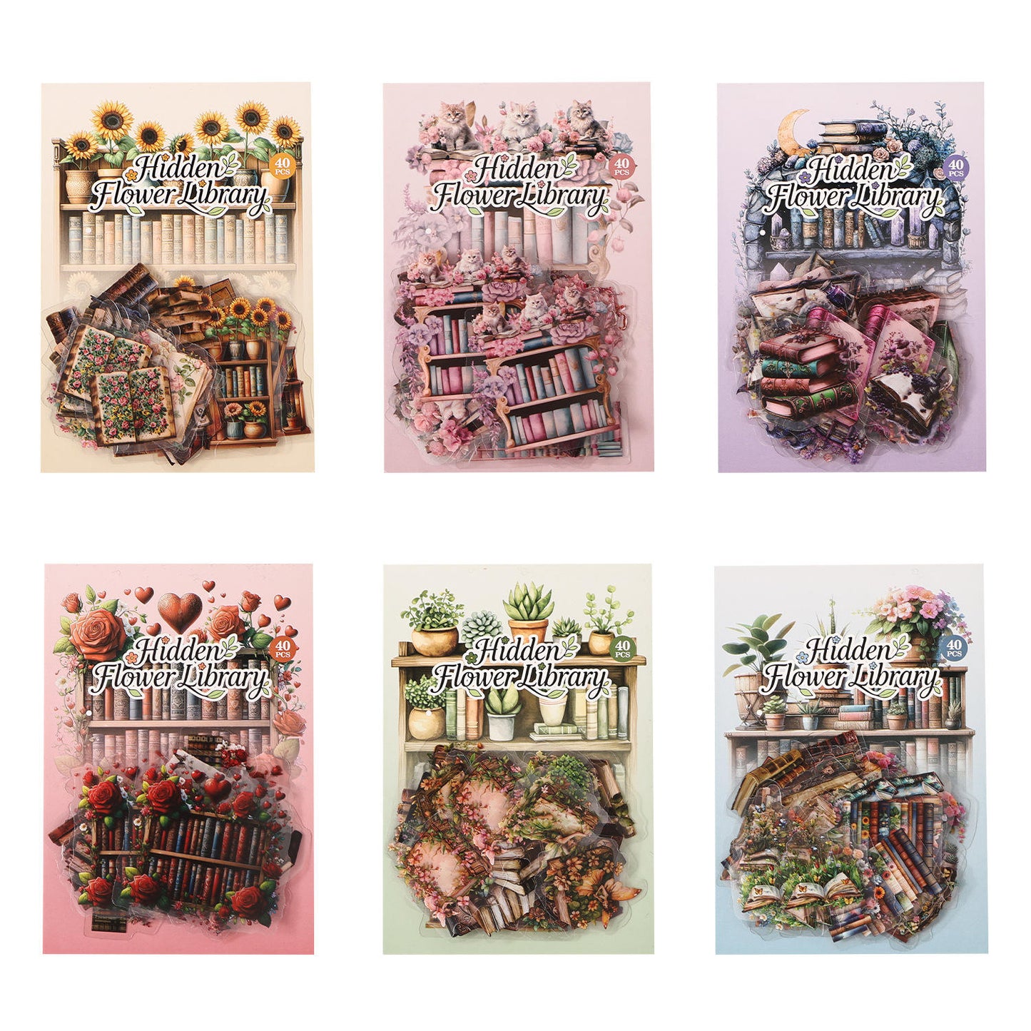 40 Pcs Flower Pavilion Book Collection Vintage Floral Book Themed Stickers