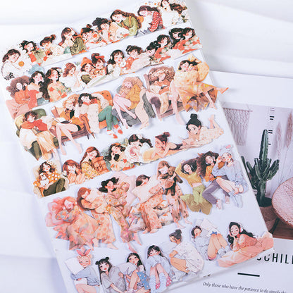 100 Pcs Lie Flat Plan Series Character Scenery Sticker Box