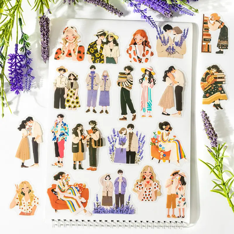 30 Pcs Couple's Weekend Series Kawaii Character Landscaping Stickers