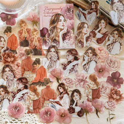 40 Pcs Blooming Encounters Retro Character Floral Stickers