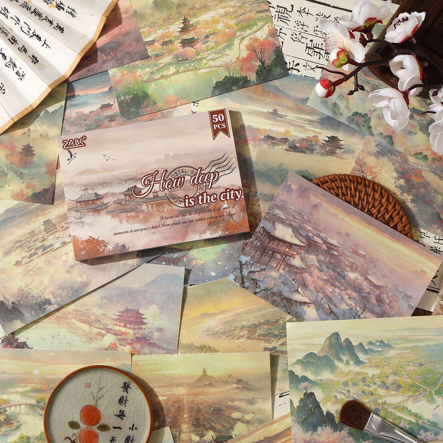 50 Sheets Four Seasons Scenic Notes Non Adhesive Retro Craft Paper