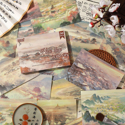 50 Sheets Four Seasons Scenic Notes Non Adhesive Retro Craft Paper