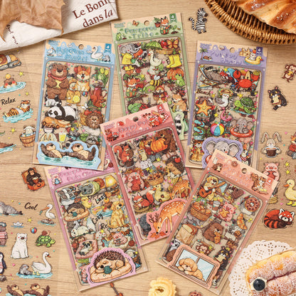 4 Sheets Cute Pet City Series Cartoon Stickers for Journaling