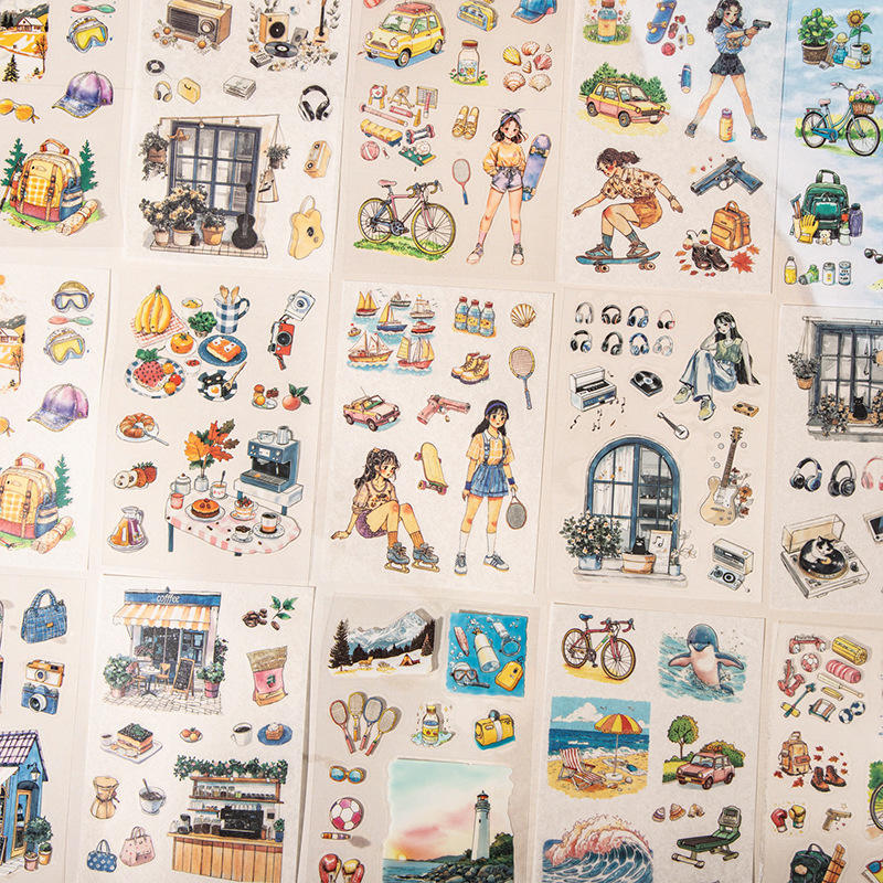 20 Sheets Nini's Travel Plans Series Scenery Dual-Material Sticker Book