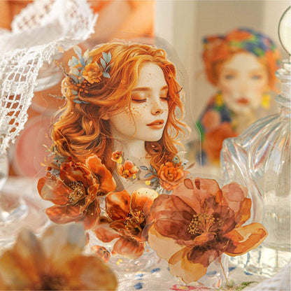 40 Pcs Blooming Encounters Retro Character Floral Stickers