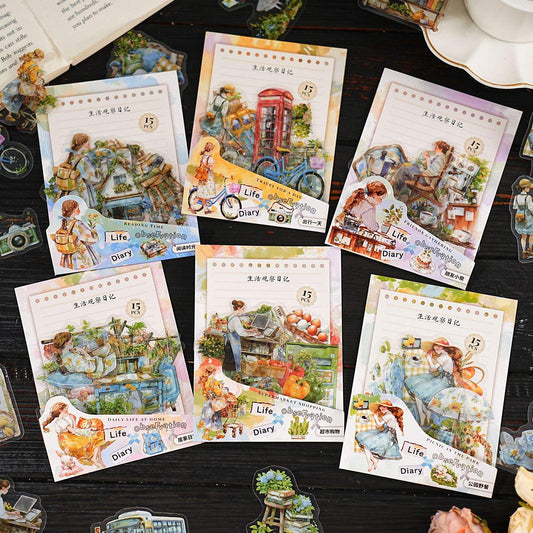 15 Pcs Life Observation Diary Series Vintage Plant Character pet sticker