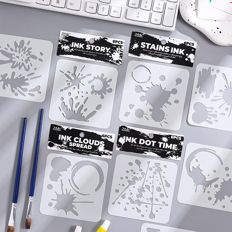 6pcs Ink Drop PET Painting Stencil Set