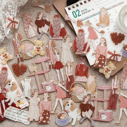 40 Pcs Girls Wanderlust Series Retro Character-Themed Stickers