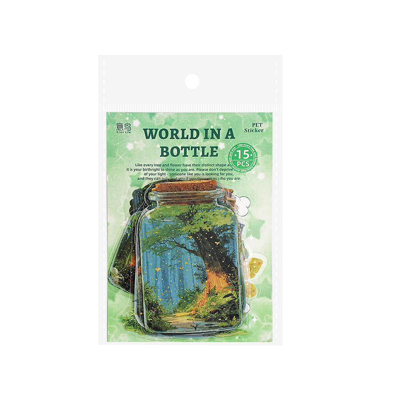 15 Pcs Bottle World Series Oil Painting Bottle Scenery Stickers