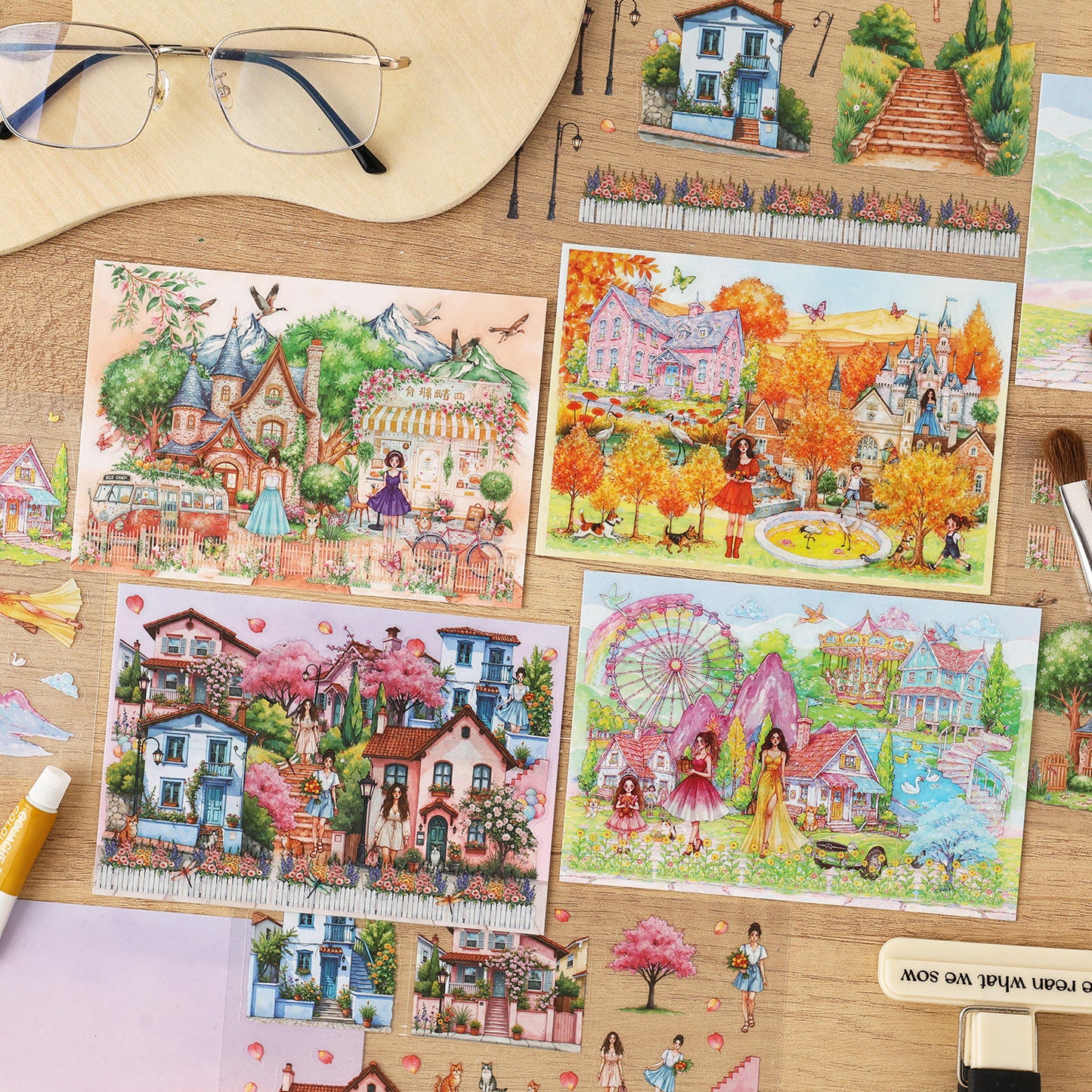 3 Sheets/pack Floral Garden Travel Miniature Scene 3D Stickers for Scrapbooking