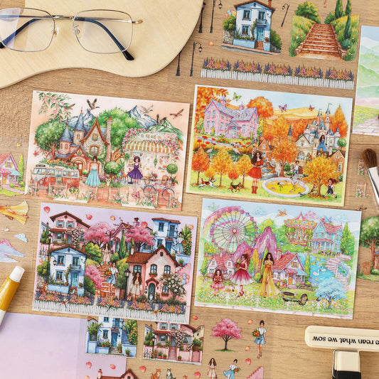 3 Sheets/pack Floral Garden Travel Miniature Scene 3D Stickers for Scrapbooking