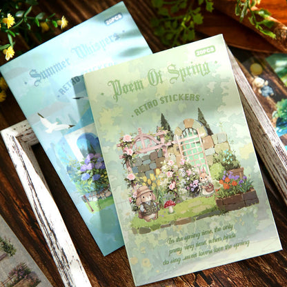 20 sheets Wind and Rain Series Retro Scenery Elements Stickers Book
