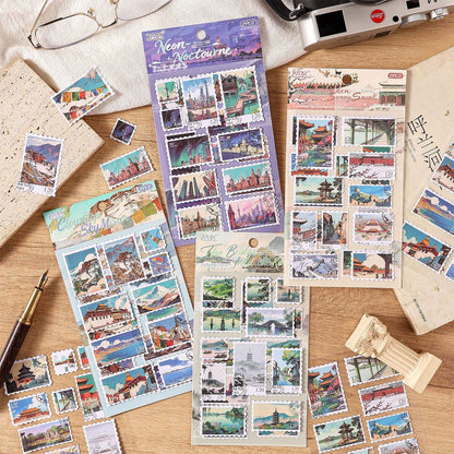 2 Sheets Postal City Charm Series Journaling stickers